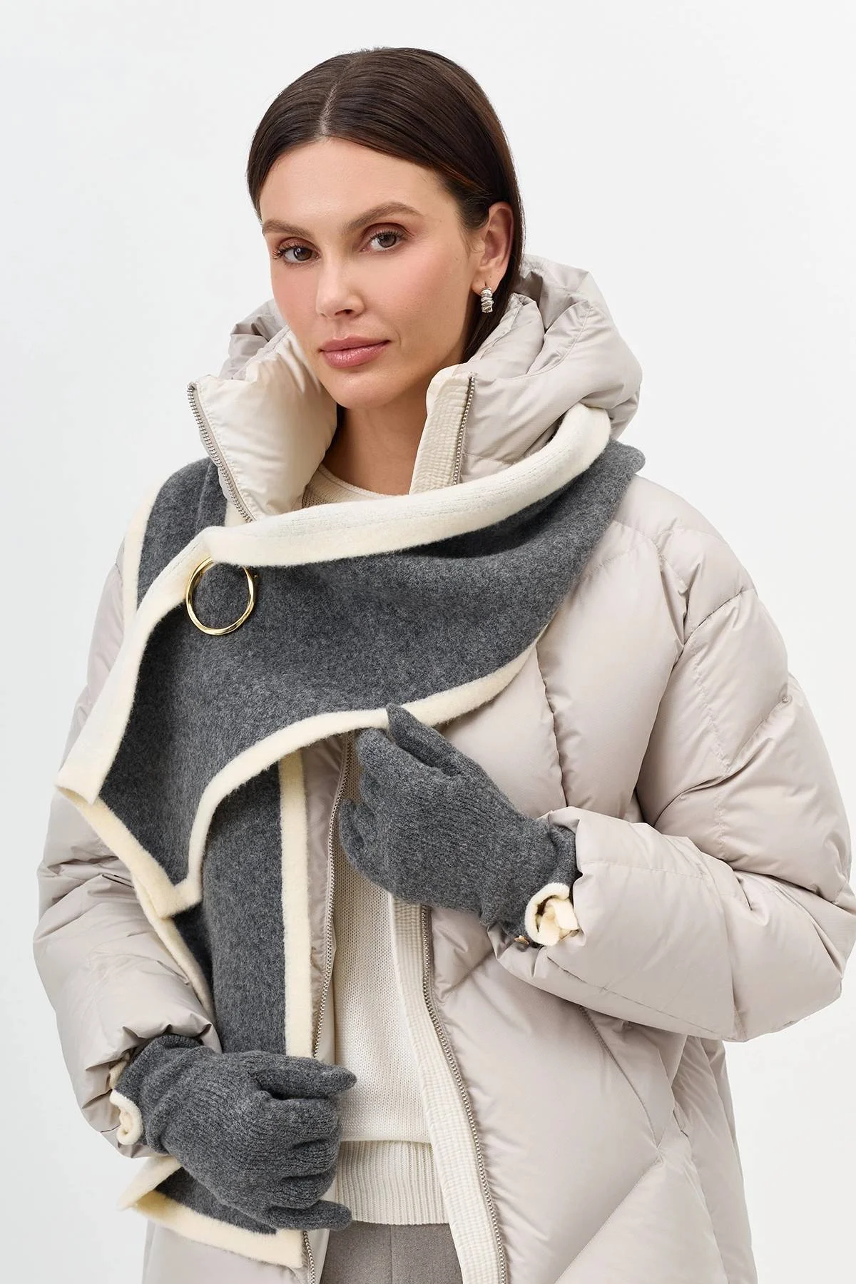 Серый вязаный шарф с контрастным краем, One