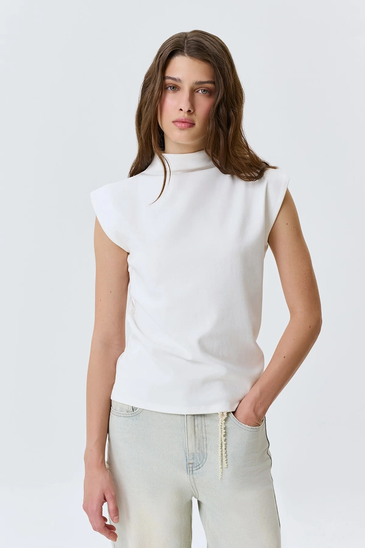 Топ с воротником стойкой, 48