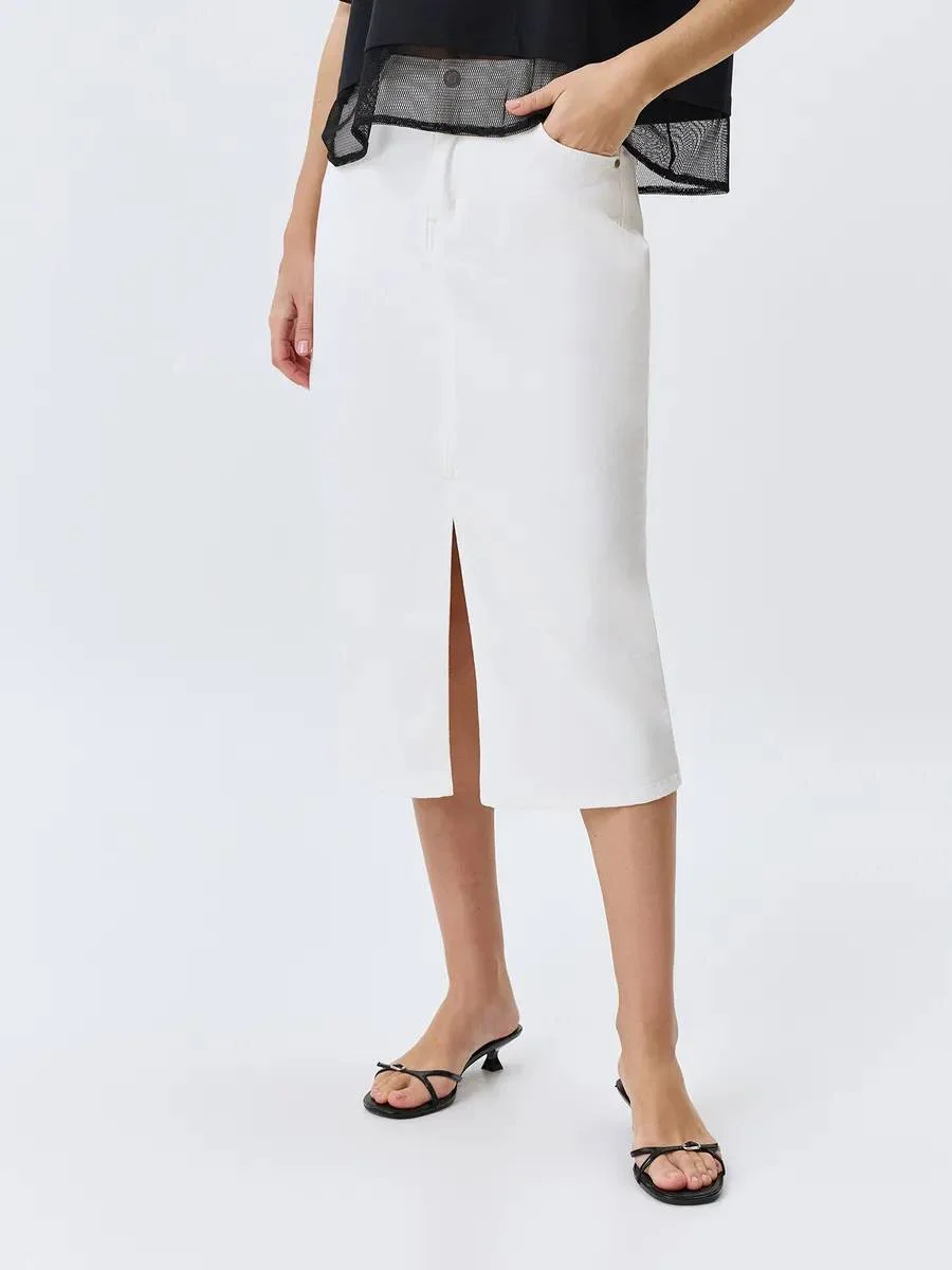 Юбка джинсовая миди летняя с разрезом, 44