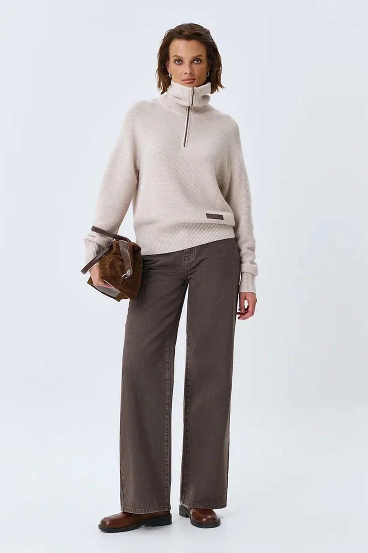Кофейные джинсы "Wide leg", 50