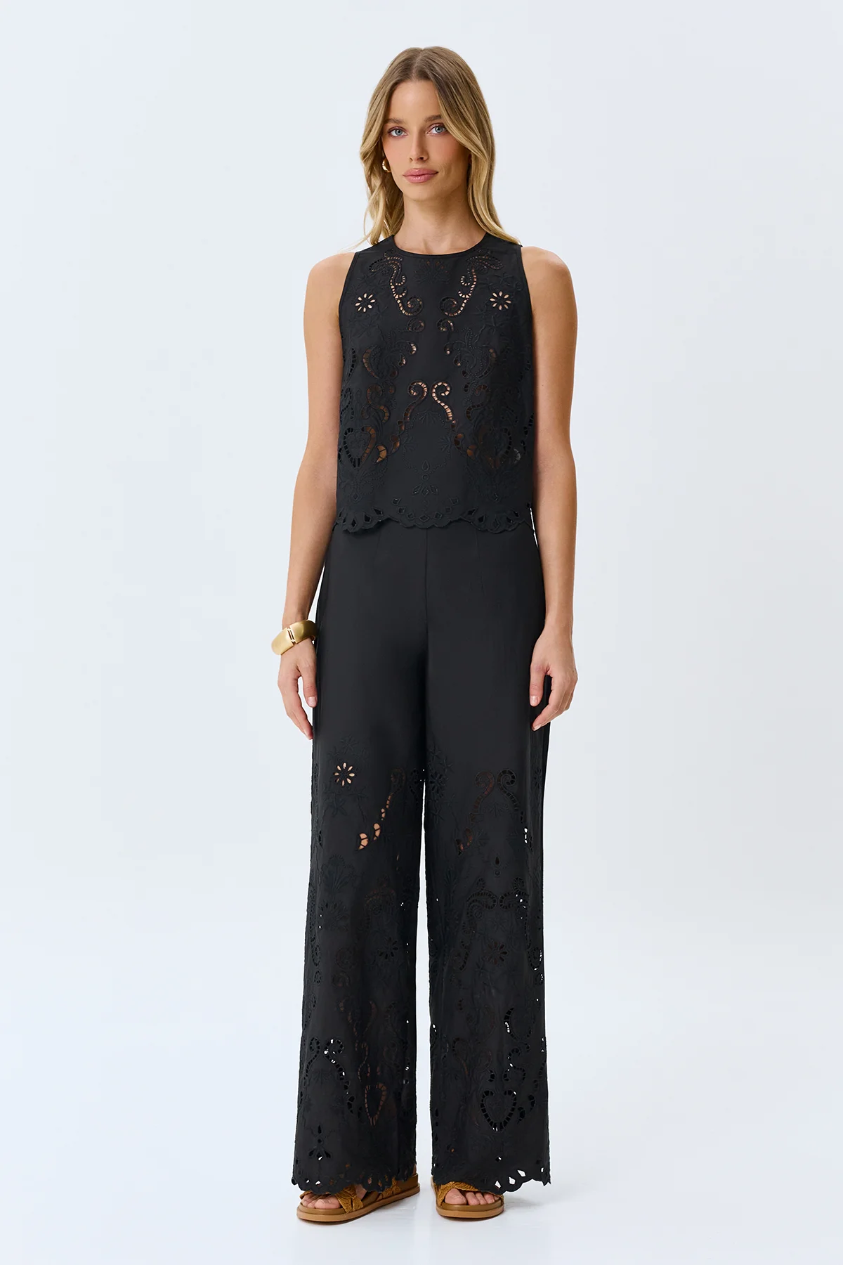 Ажурные брюки с купонной вышивкой, 44