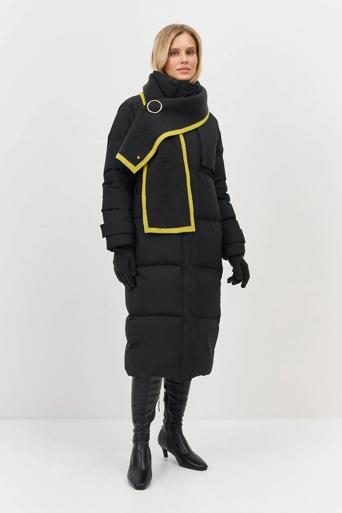 Двухцветный вязаный шарф с контрастным краем, One