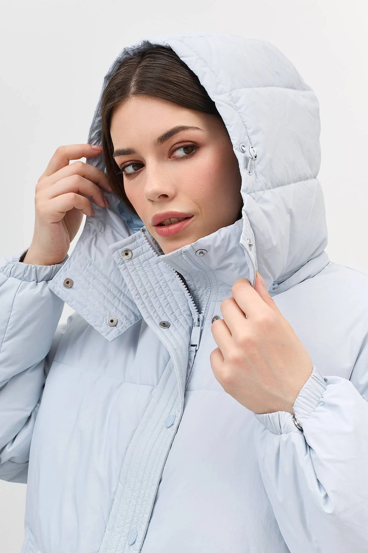 Лимитированная серия голубая куртка с четким кроем и асимметриейс варежками, 48