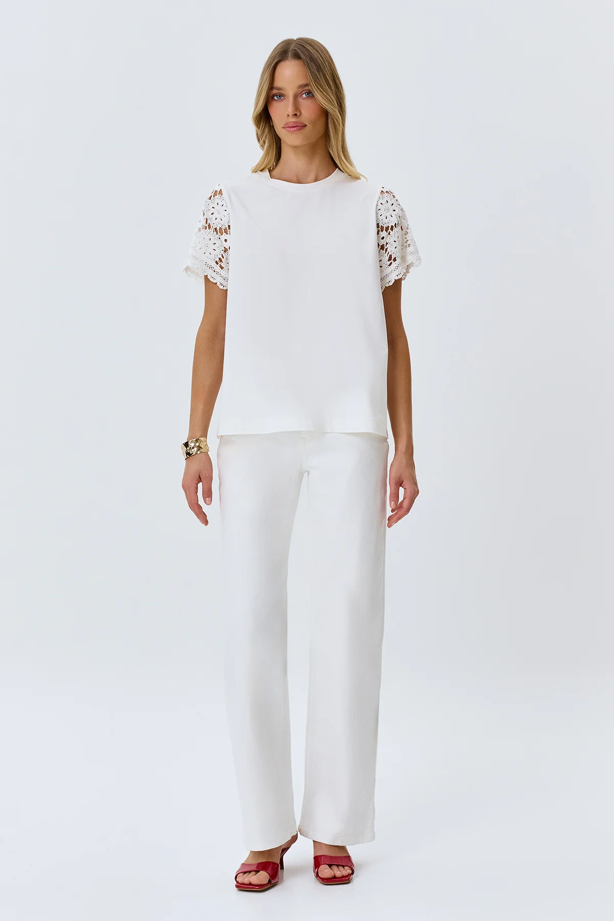 Футболка нарядная с кружевом хлопок, 42