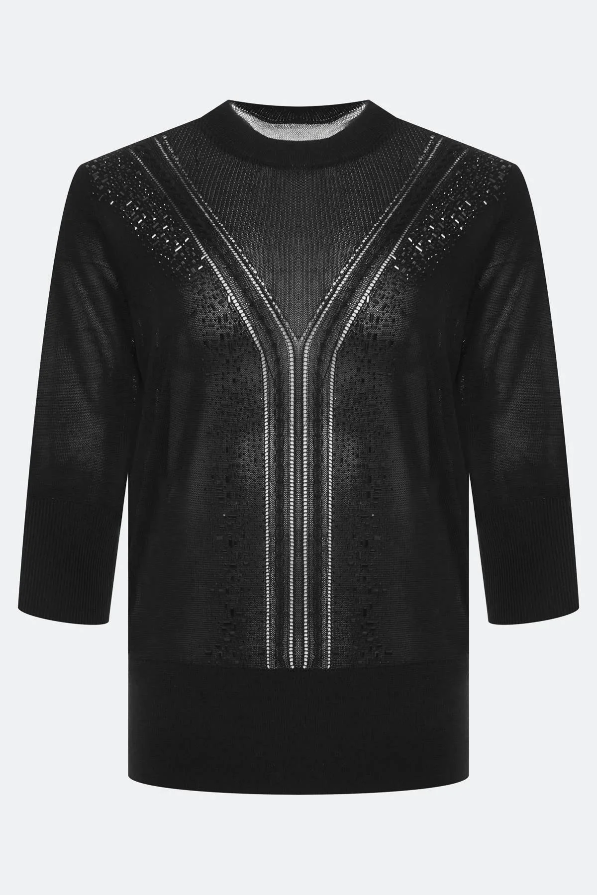 Вязаный джемпер с ажурной кокеткой, 38