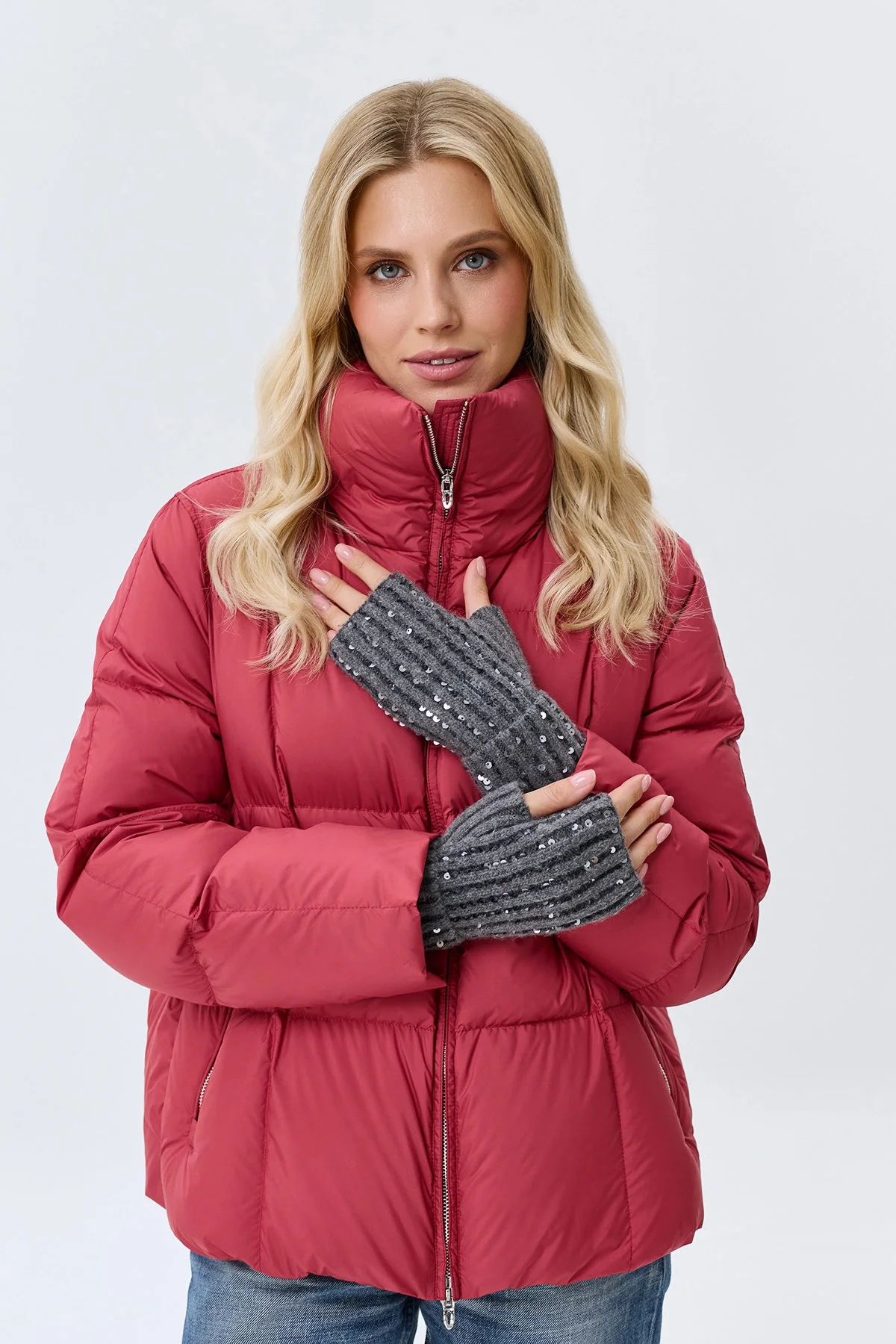 Митенки серые с мерцающими пайетками, One