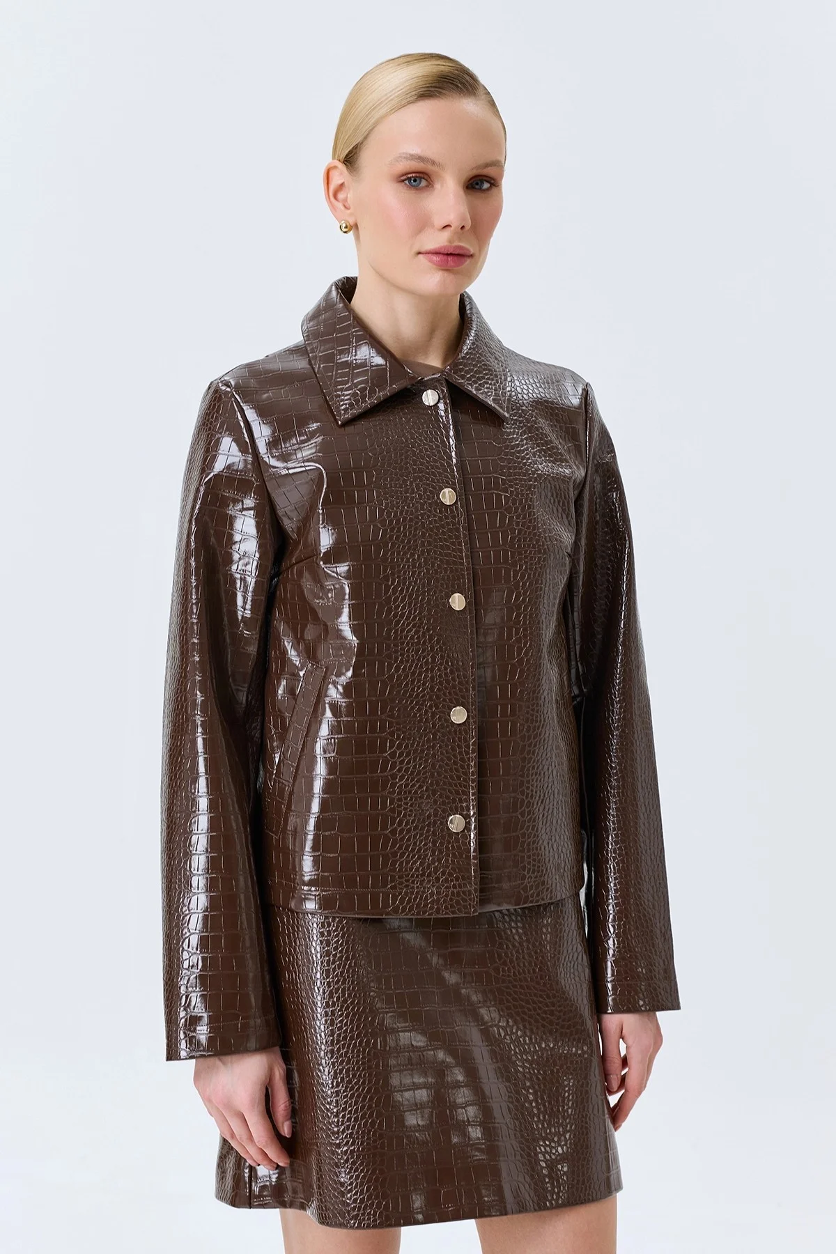 Жакет из фактурной искусственной кожи, 50