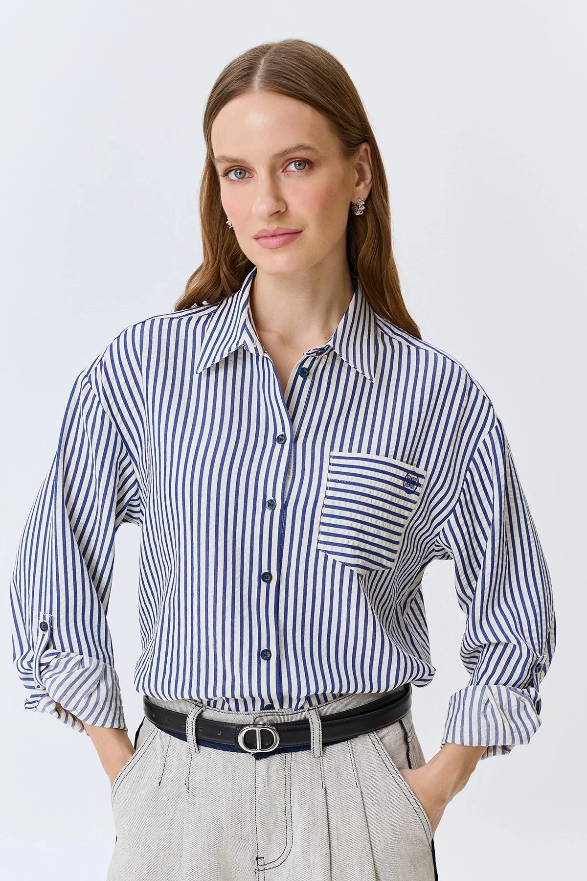 Блузка в тонкую полоску, 34