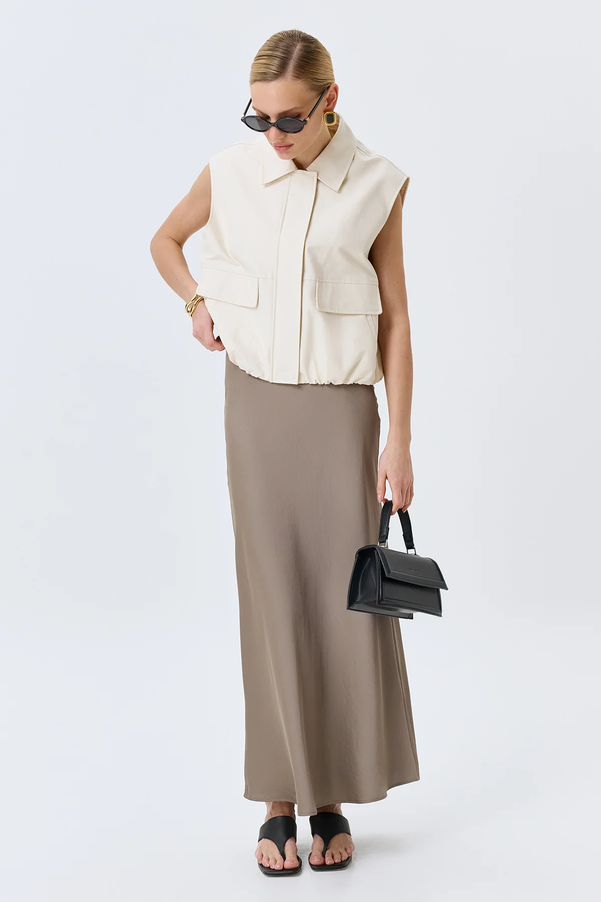 Сатиновая юбка из смесовой вискозы в цвете кофе, 44