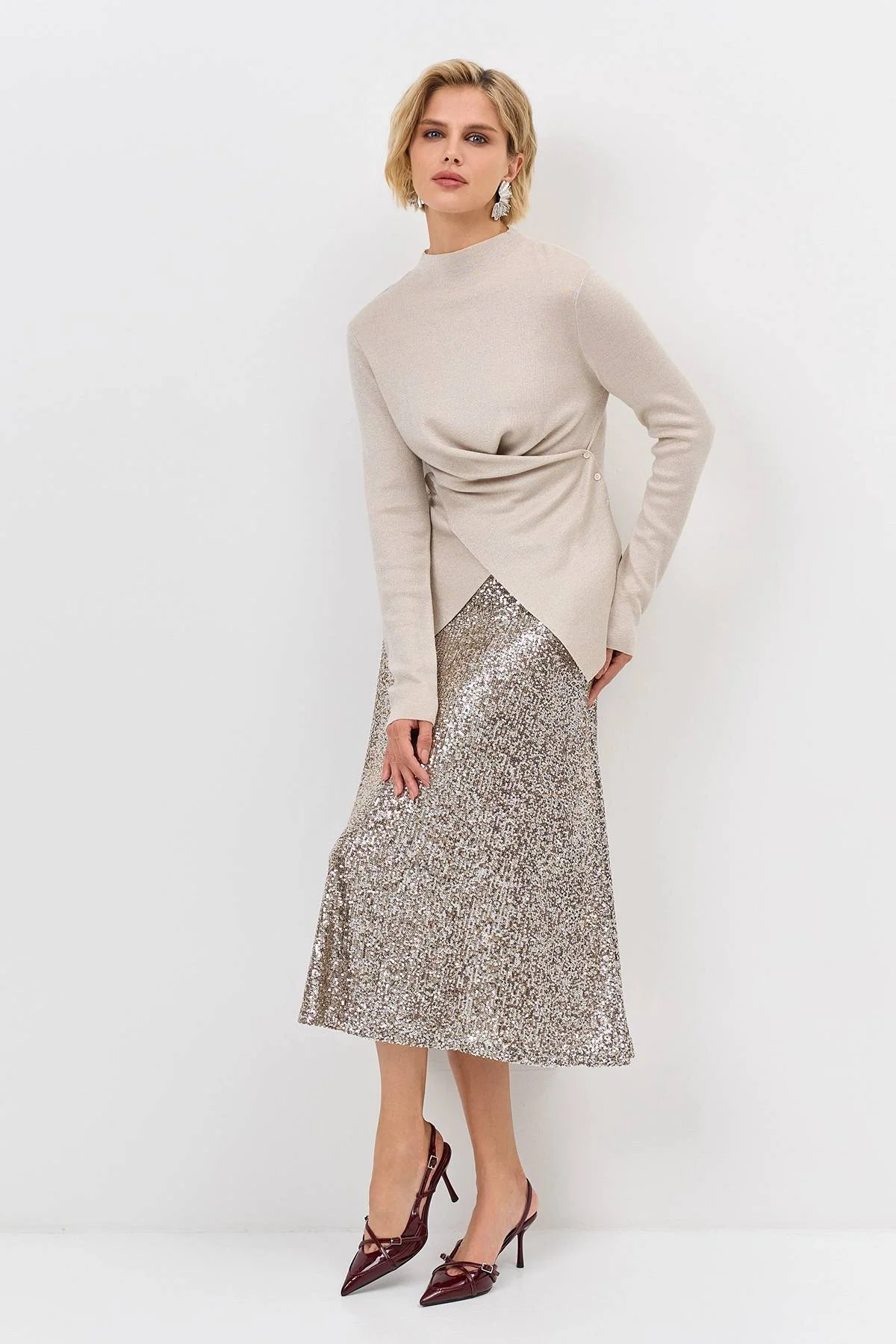 Лимитированная серия яркая юбка-миди с искрящимися пайетками и ремень, 38