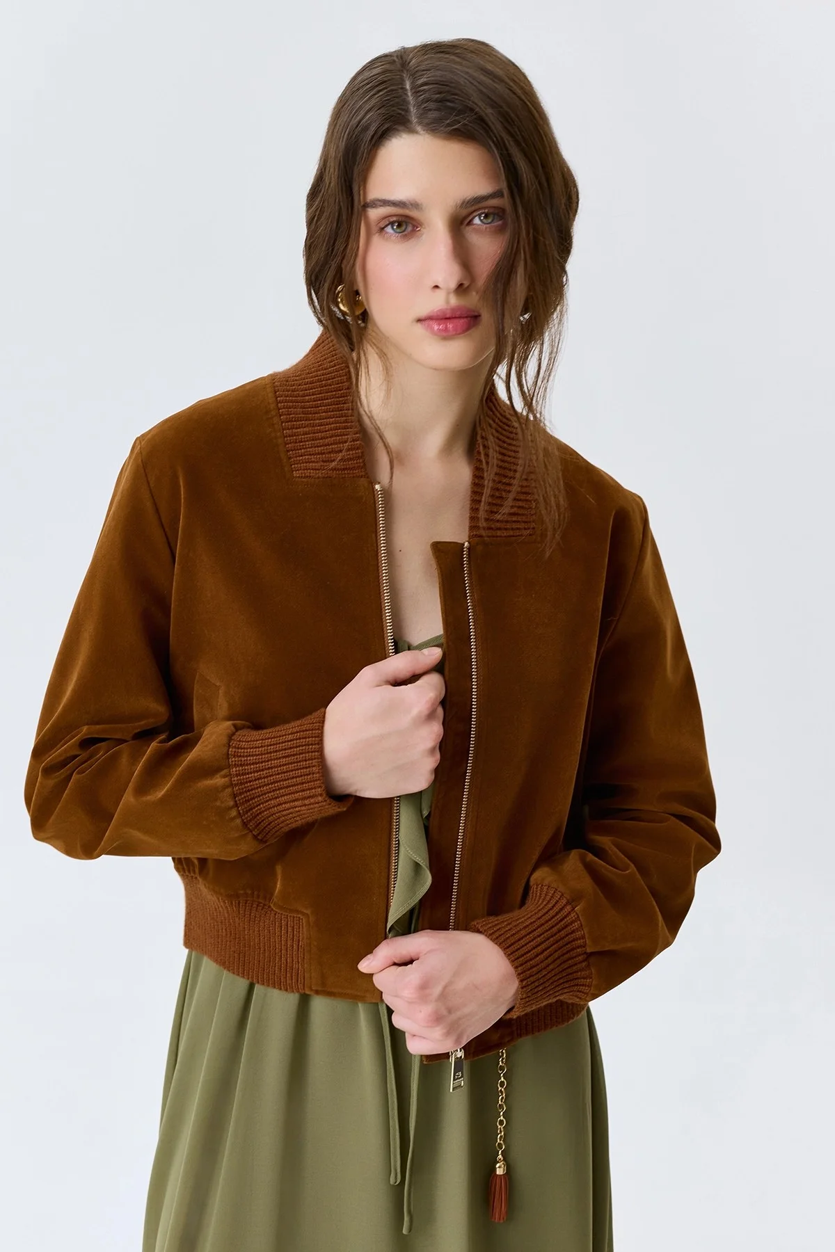 Укороченный жакет из искусственной замши, 42