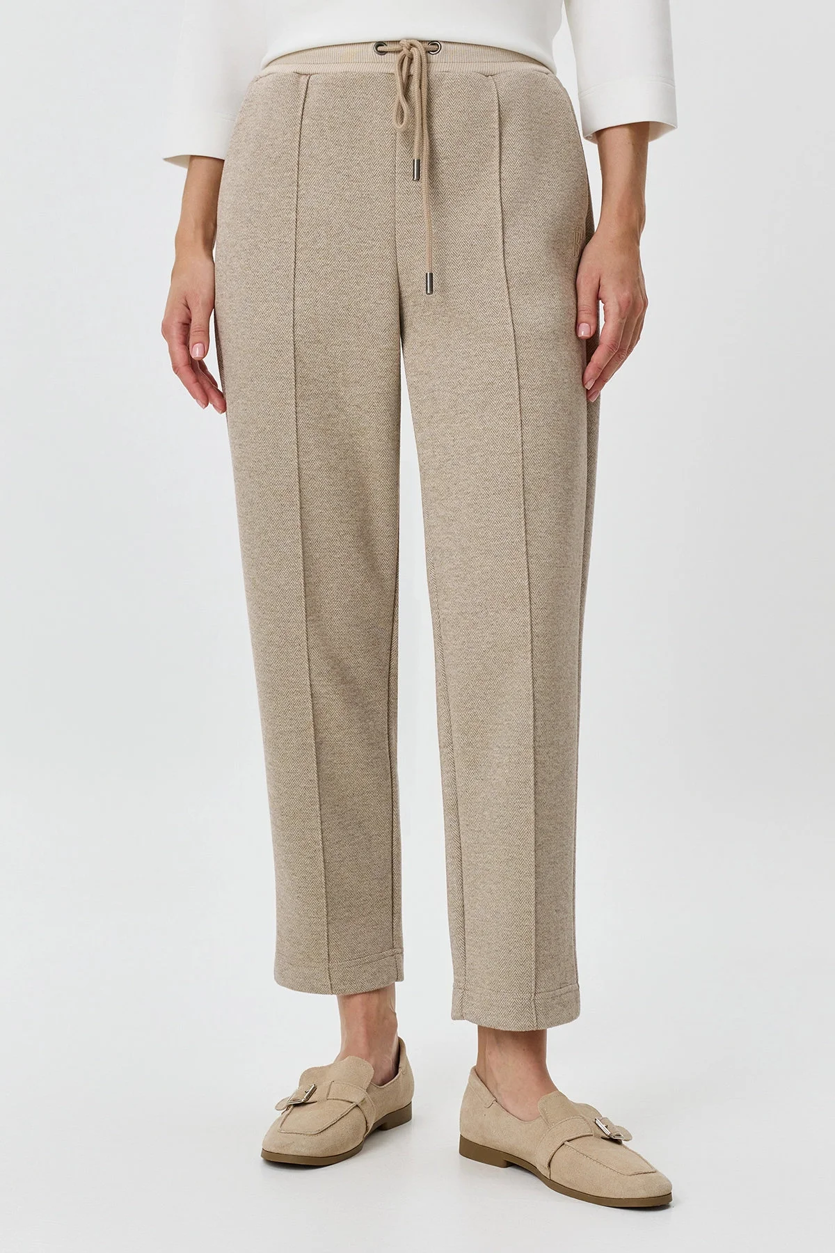 Трикотажные бежевые брюки с узором Herringbone, 46