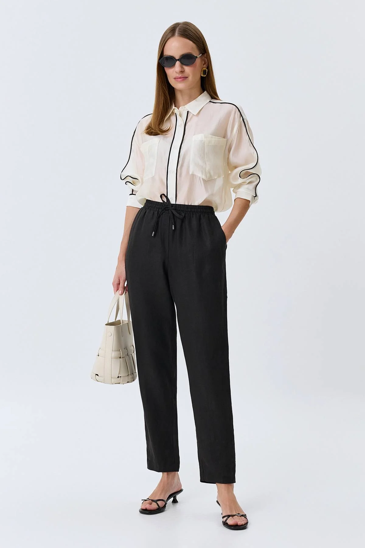 Зауженные брюки из 100% льна, 42