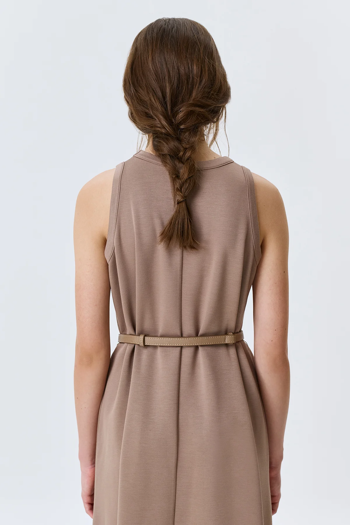 Трикотажное платье-макси с поясом, 42