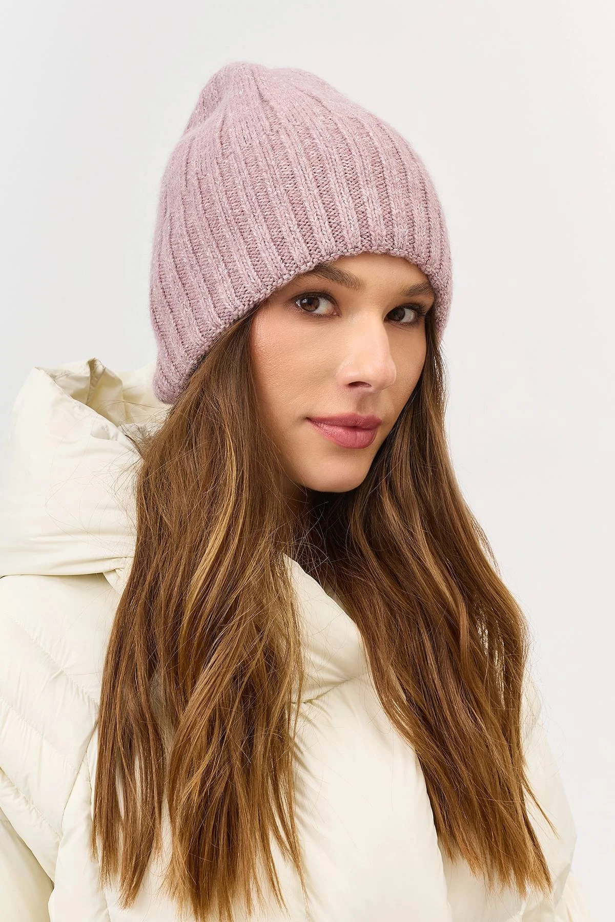 Шапка бини в широкий рубчик с ангорой, One