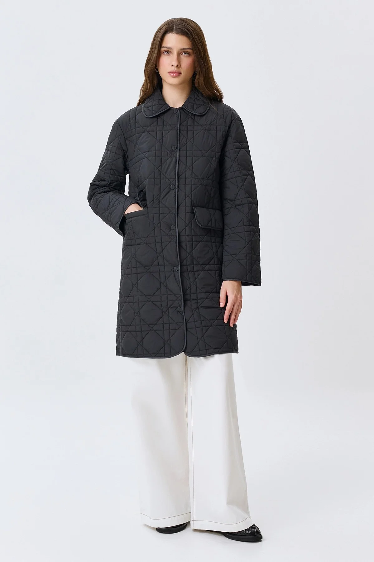 Укороченное стеганое пальто c фактурной стежкой, 48