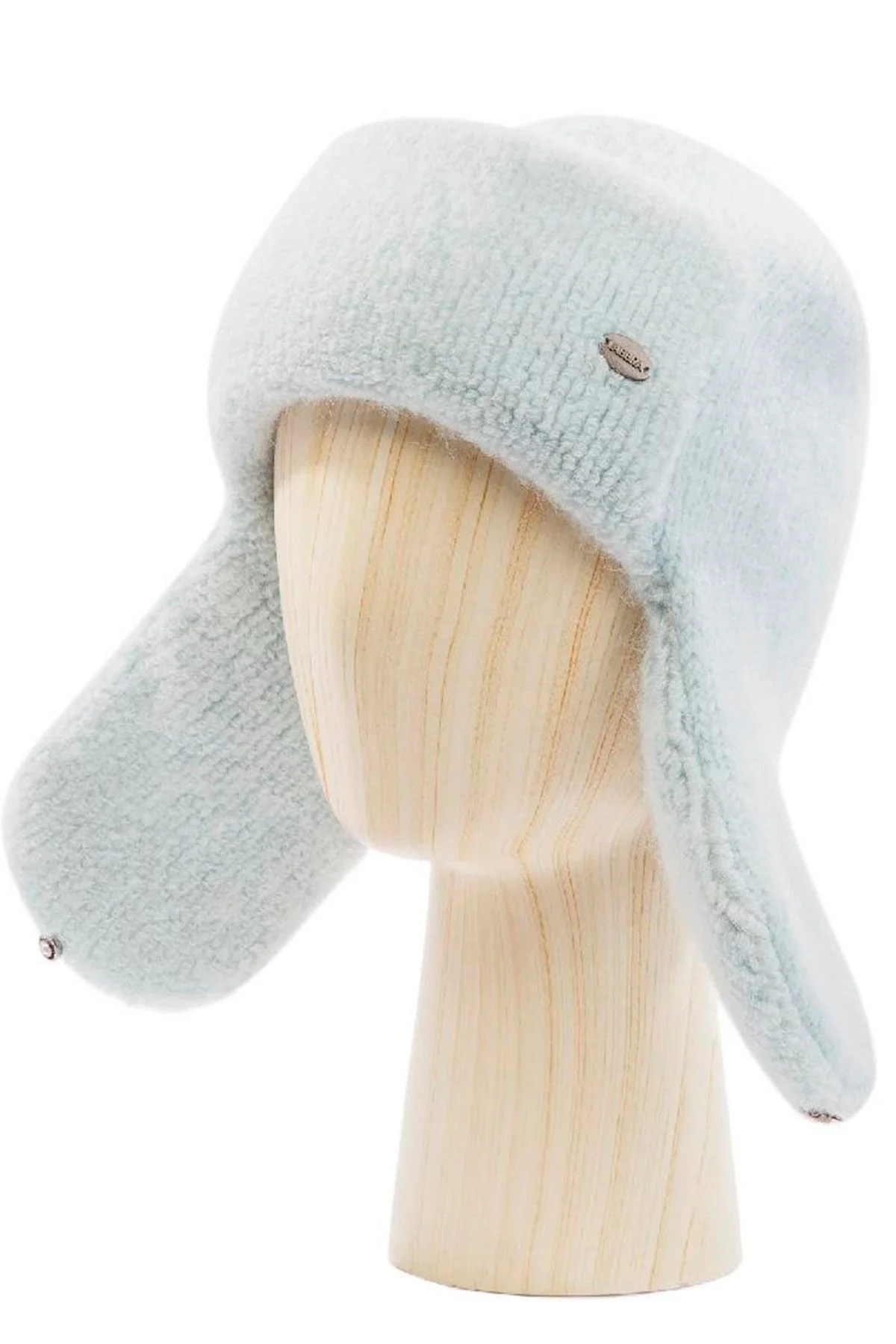 Шапка-ушанка с застёжками со стразами в пыльно-голубом цвете, 57