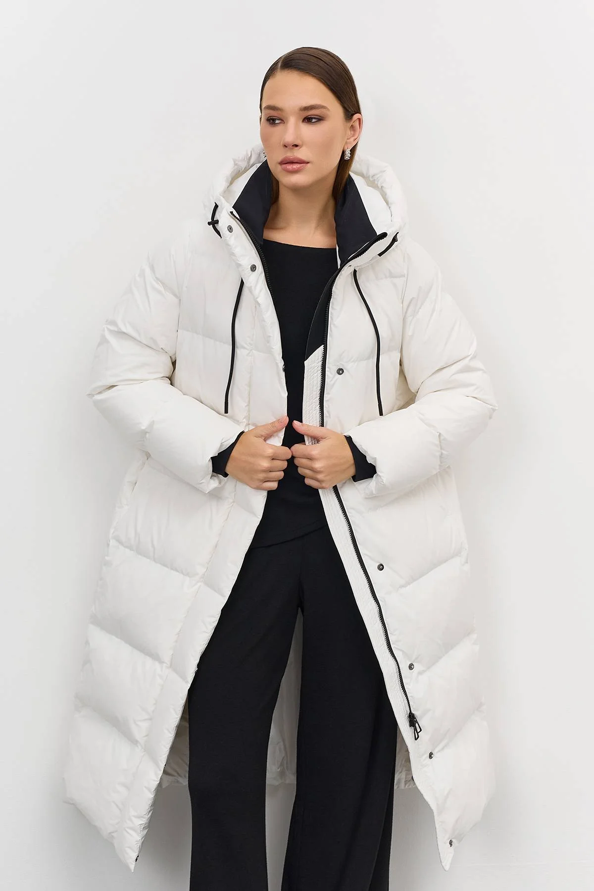 Лимитированная серия белый длинный пуховик на натуральном утеплителе и палантин, 48