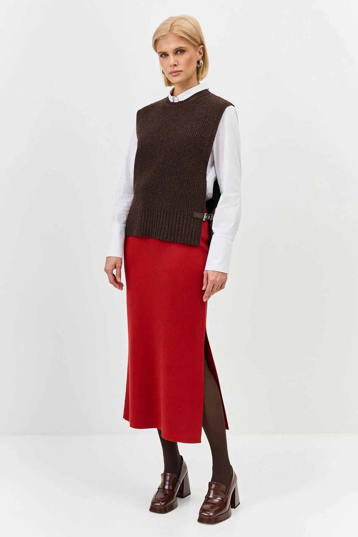 Лимитированная серия вязаный жилет в цвете Мокко с ремнем, 38