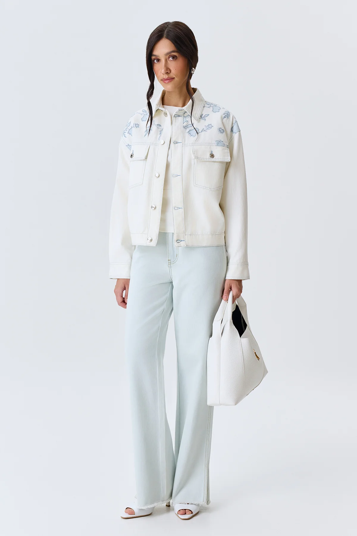 Джинсовый жакет с цветочным принтом, 50