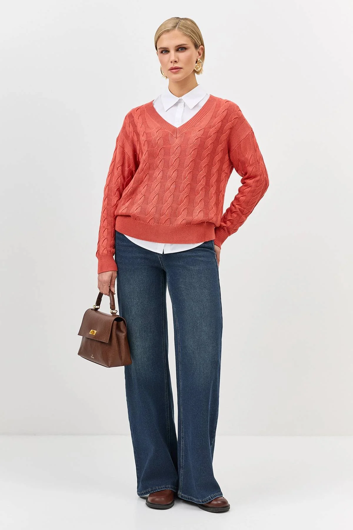 Лимитрированная серия яркий джемпер с косами и ремень, 36