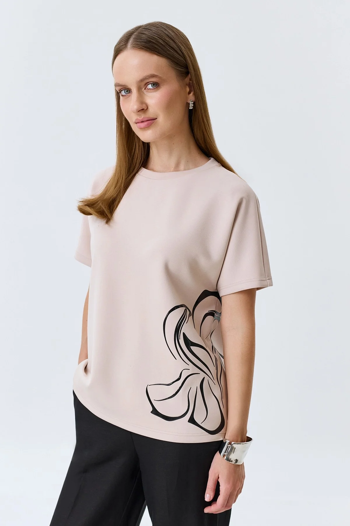 Джемпер из модала с графичным принтом, 44