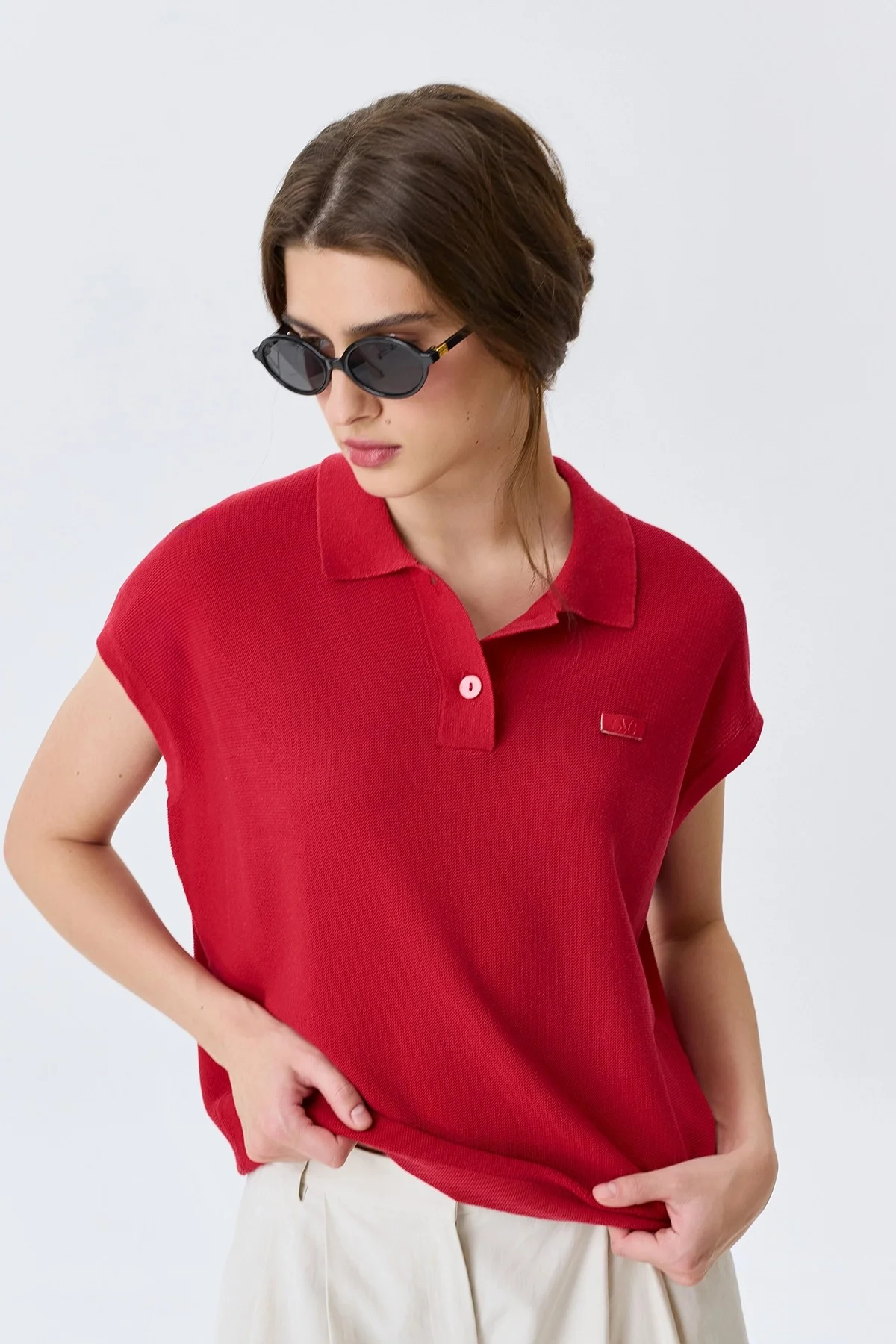 Красное поло из смесового лиоцелла, 40