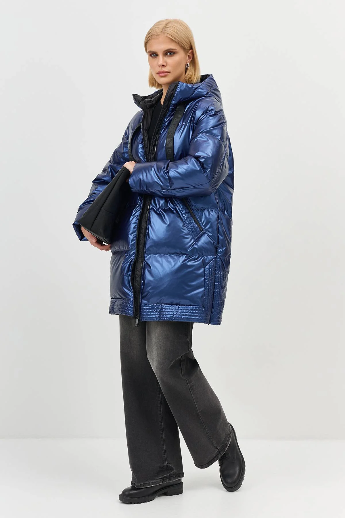 Лимитированная серия укороченный пуховик с эффектом металлик с палантином, 44