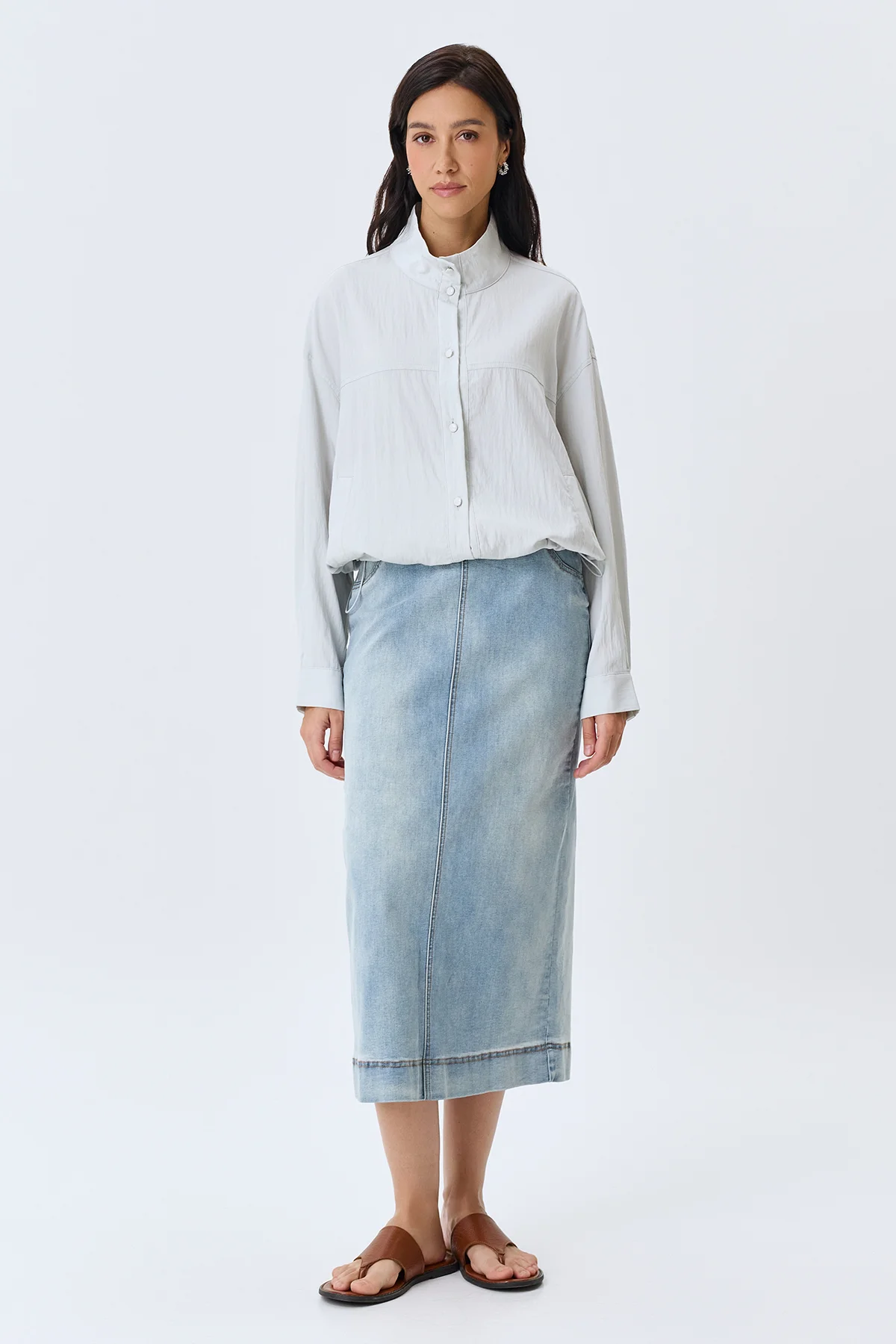 Жакет из тенселя с высоким воротником, 42