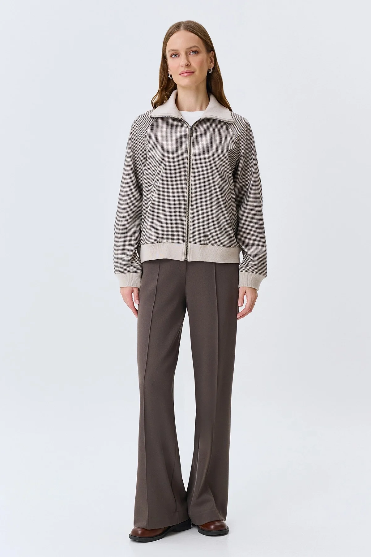 Бомбер в мелкую клетку из смесовой вискозы, 36