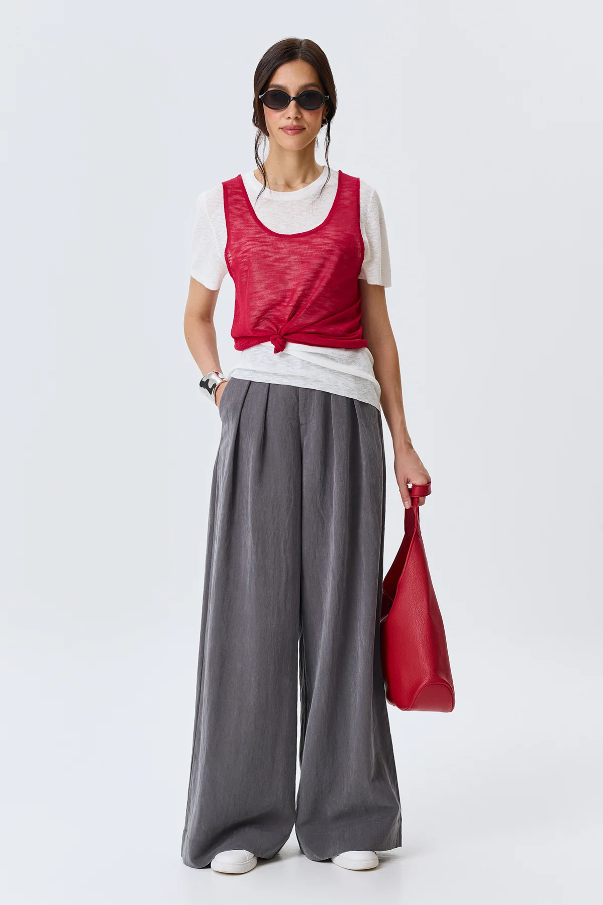 Джемпер тонкий вязаный с топом, 46