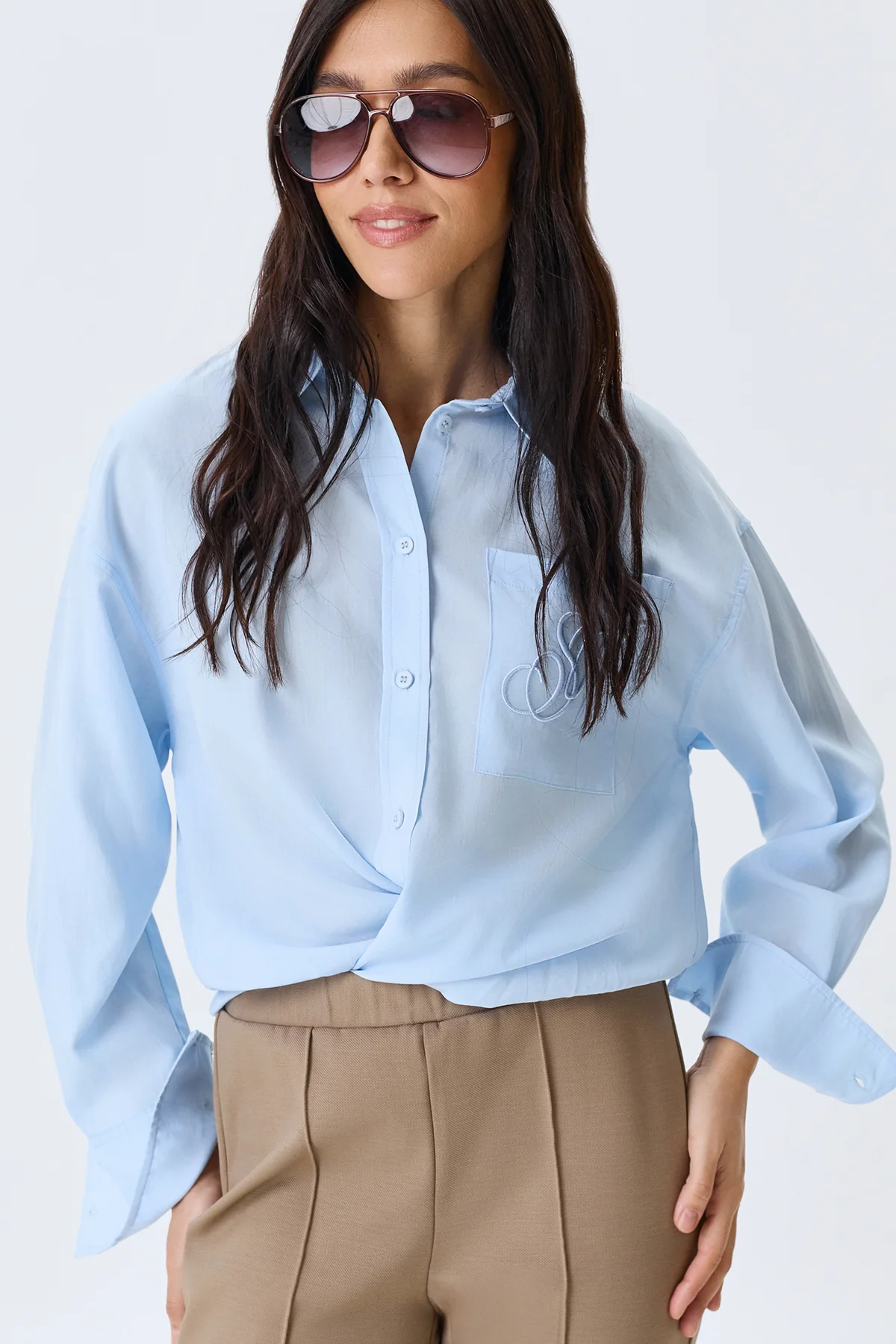 Базовая рубашка в голубом цвете, 42