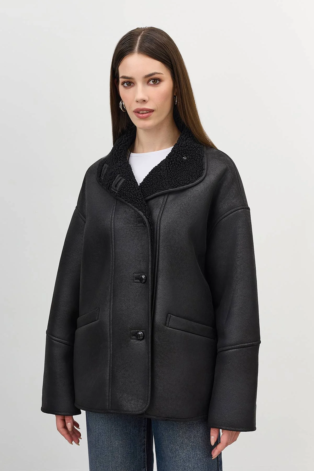 Лимитированная серия дубленка из искусственной овчины и палантин, 40