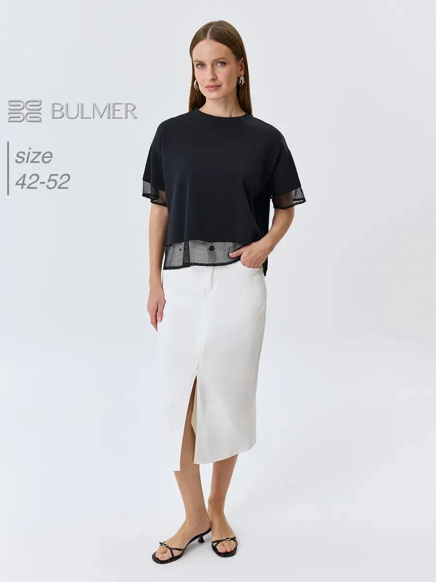 Юбка джинсовая миди летняя с разрезом, 36