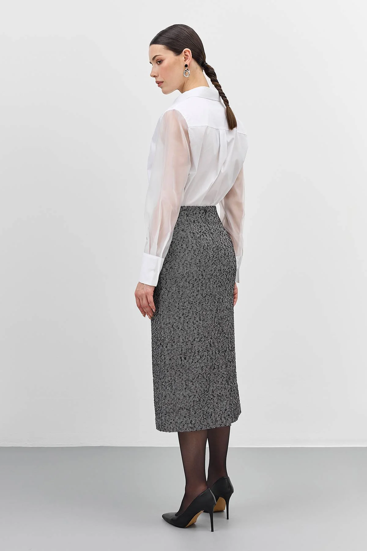 Прямая юбка из твида, 48