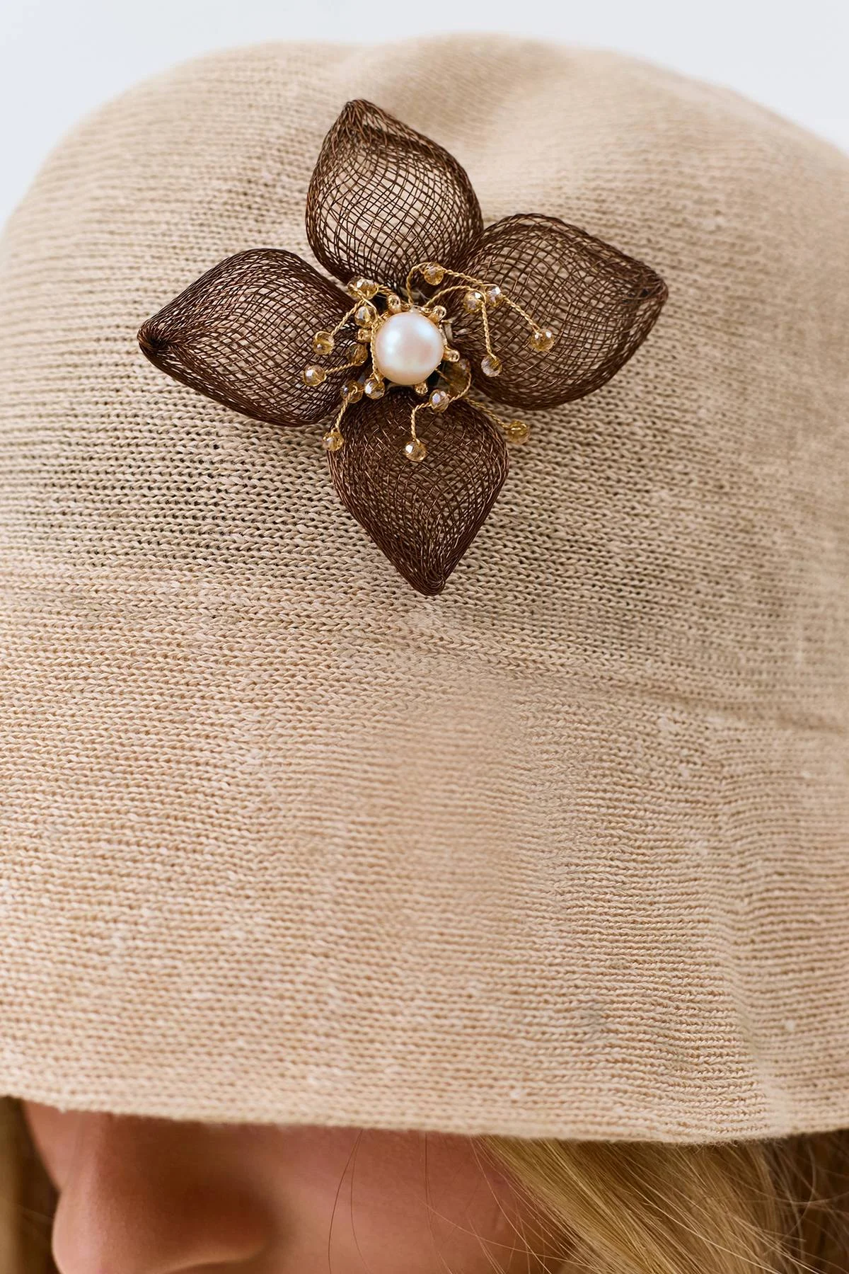 Панама с декором из 100% льна, One