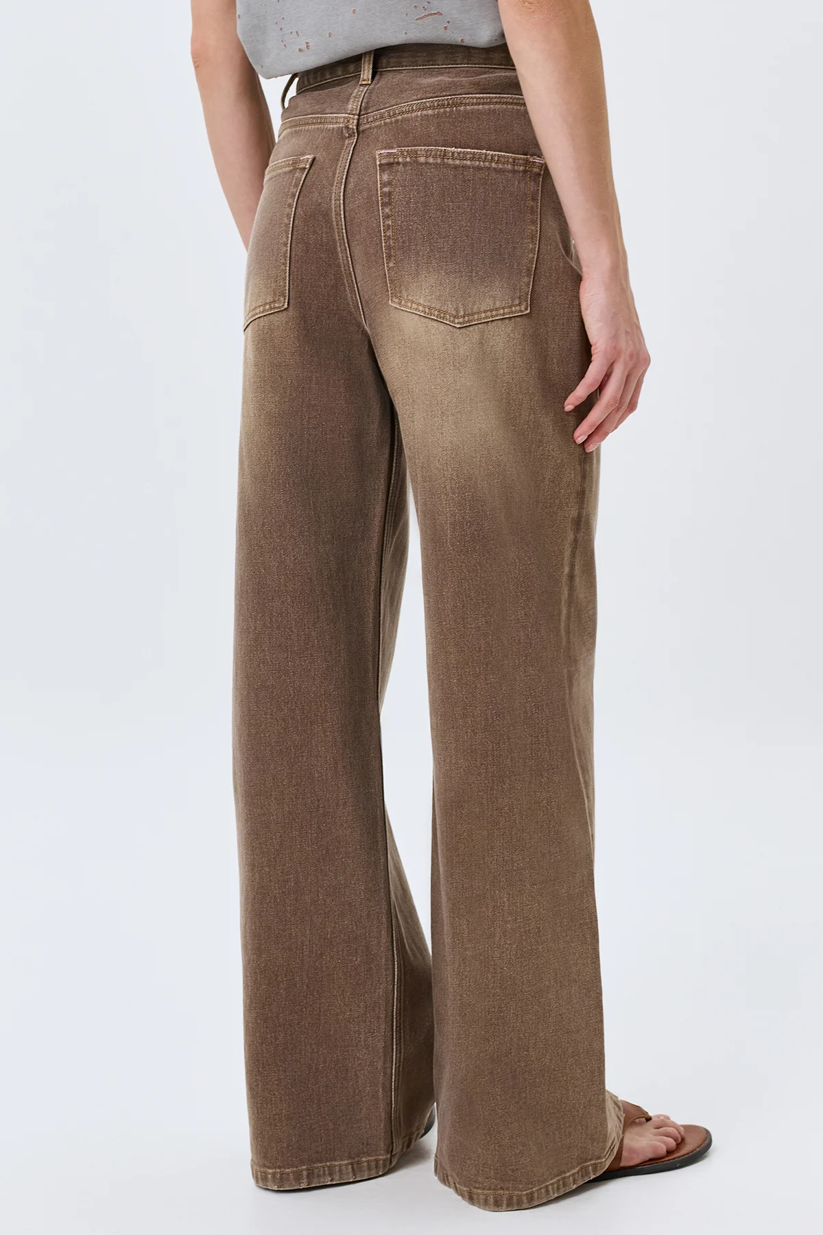 Широкие джинсы кофейного цвета, 48