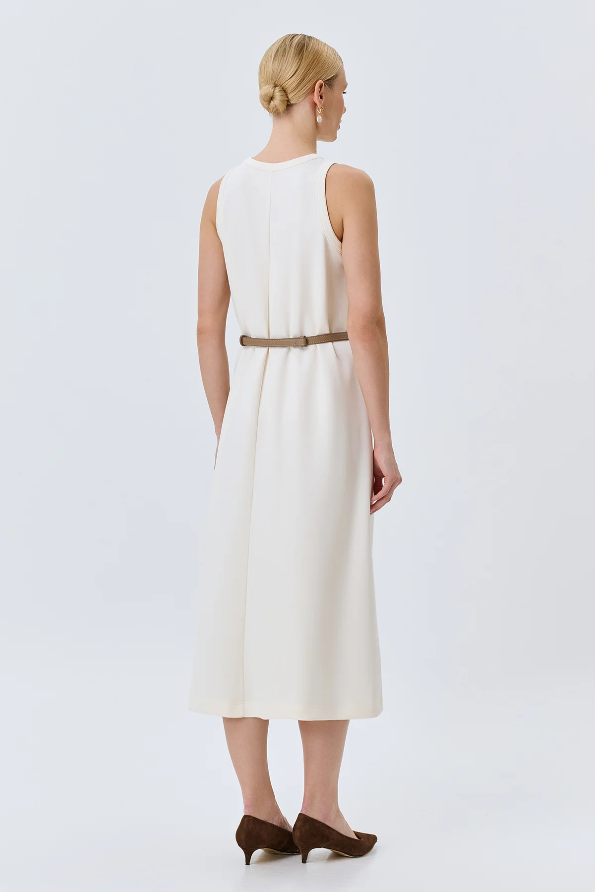 Трикотажное платье-макси с поясом, 44