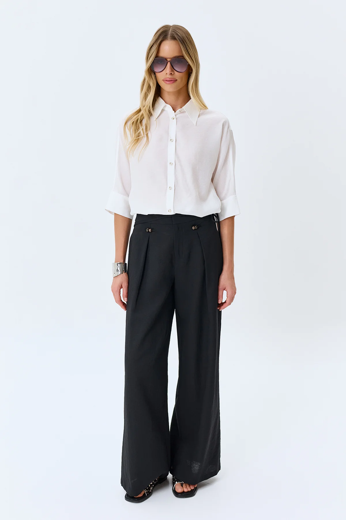 Широкие брюки с акцентным поясом, 42