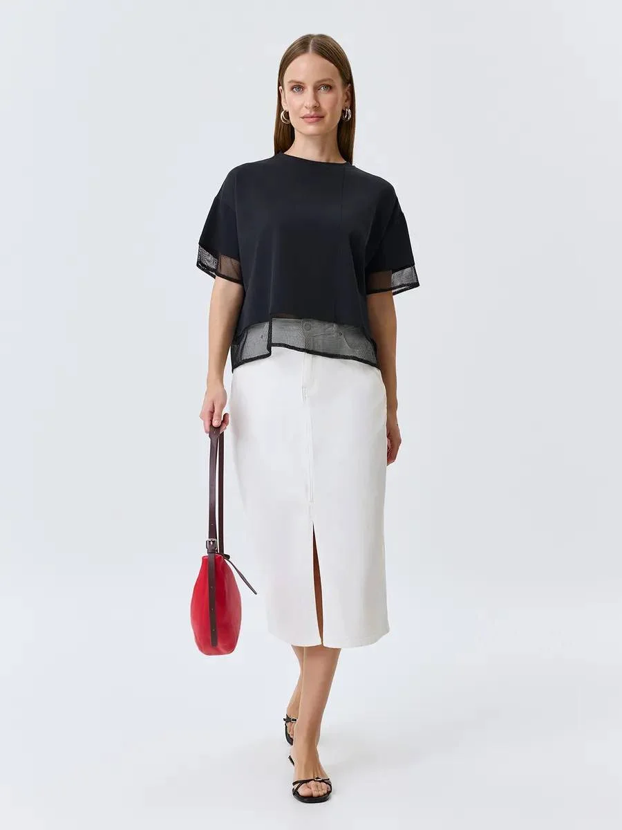 Юбка джинсовая миди летняя с разрезом, 38