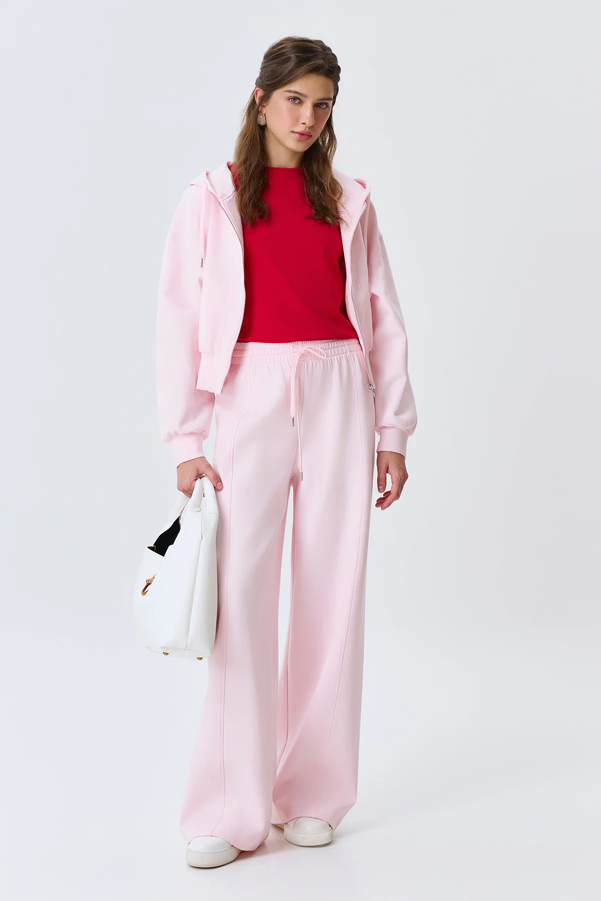 Трикотажные розовые брюки из хлопка, 48