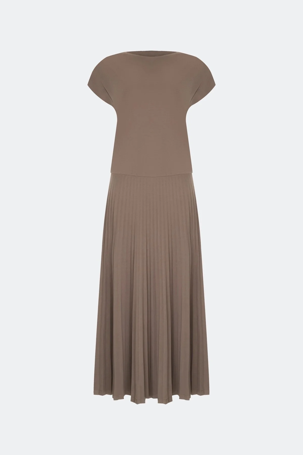 Трикотажное платье с драпировкой и юбкой плиссе, 52