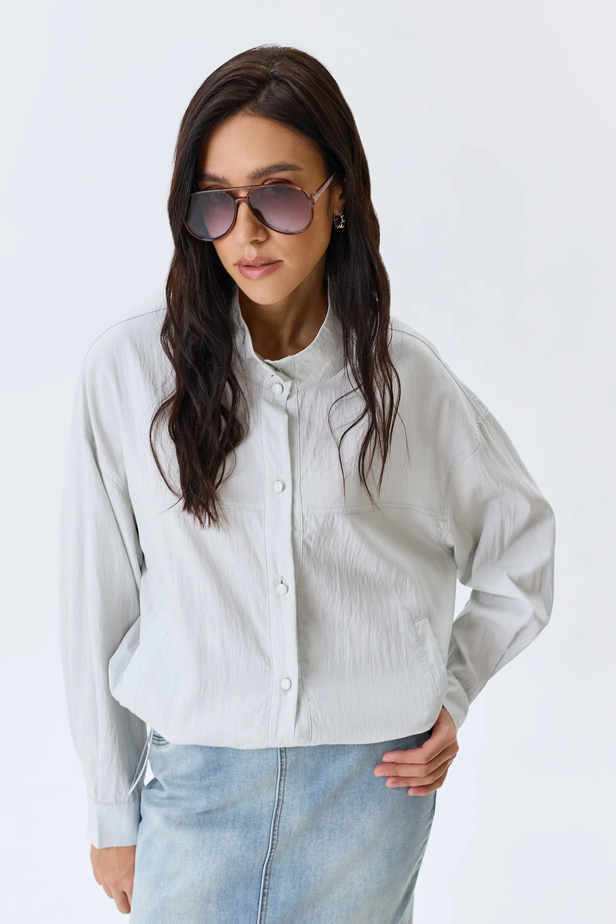 Жакет из тенселя с высоким воротником, 52