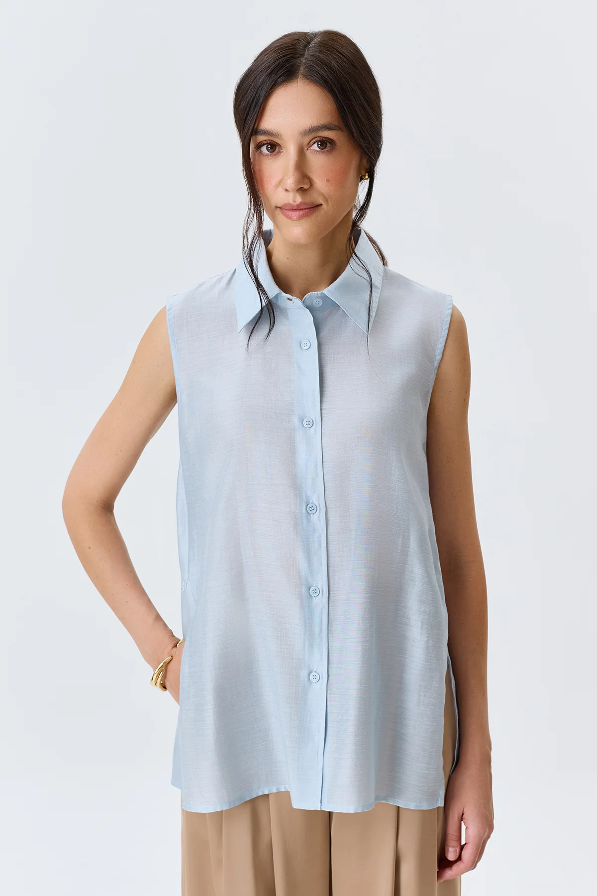 Полупрозрачная блузка из тенселя, 50