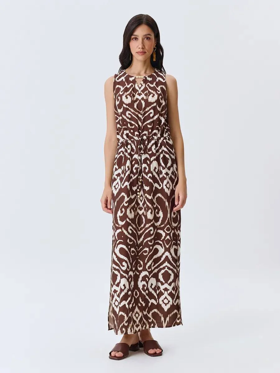 Платье с этническим принтом с высокими разрезами, 44