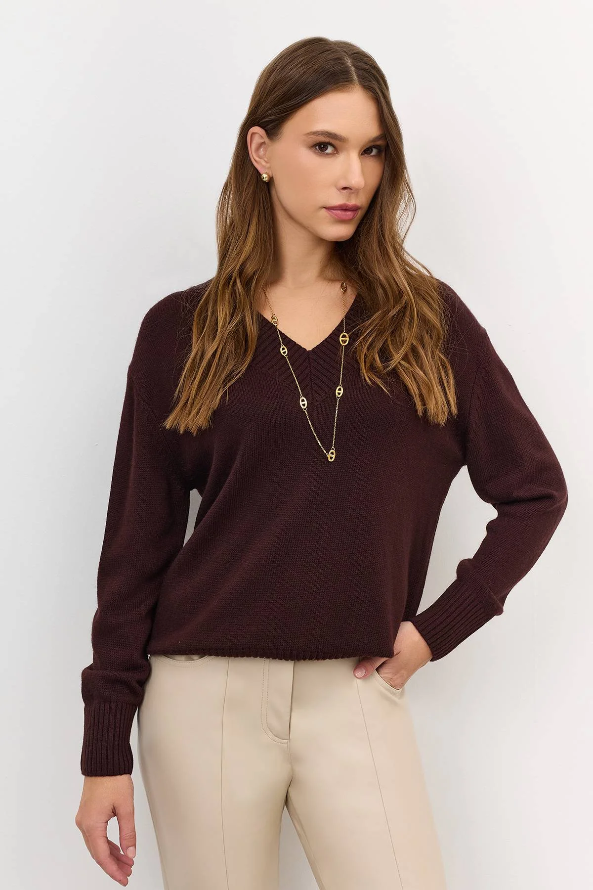 Лимитированная серия базовый джемпер с V-образным вырезом и ремень, 42