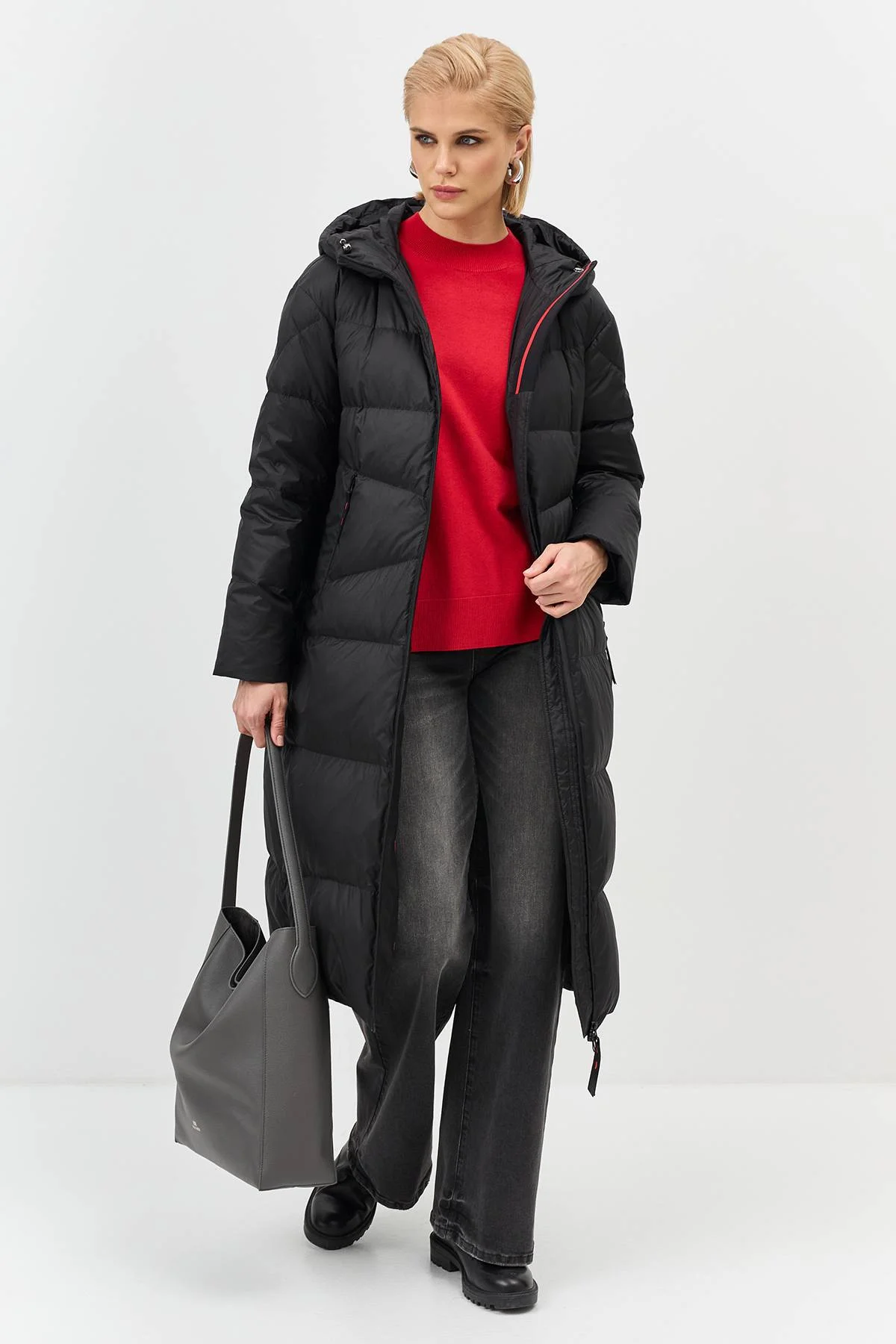 Лимитированная серия длинный пуховик с капюшоном с палантином, 36