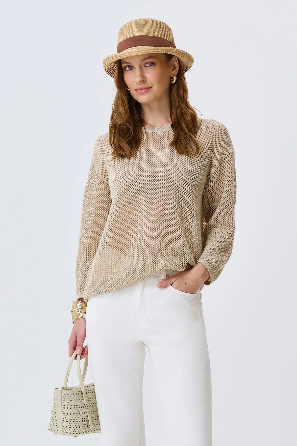 Ажурный вязаный джемпер, 44