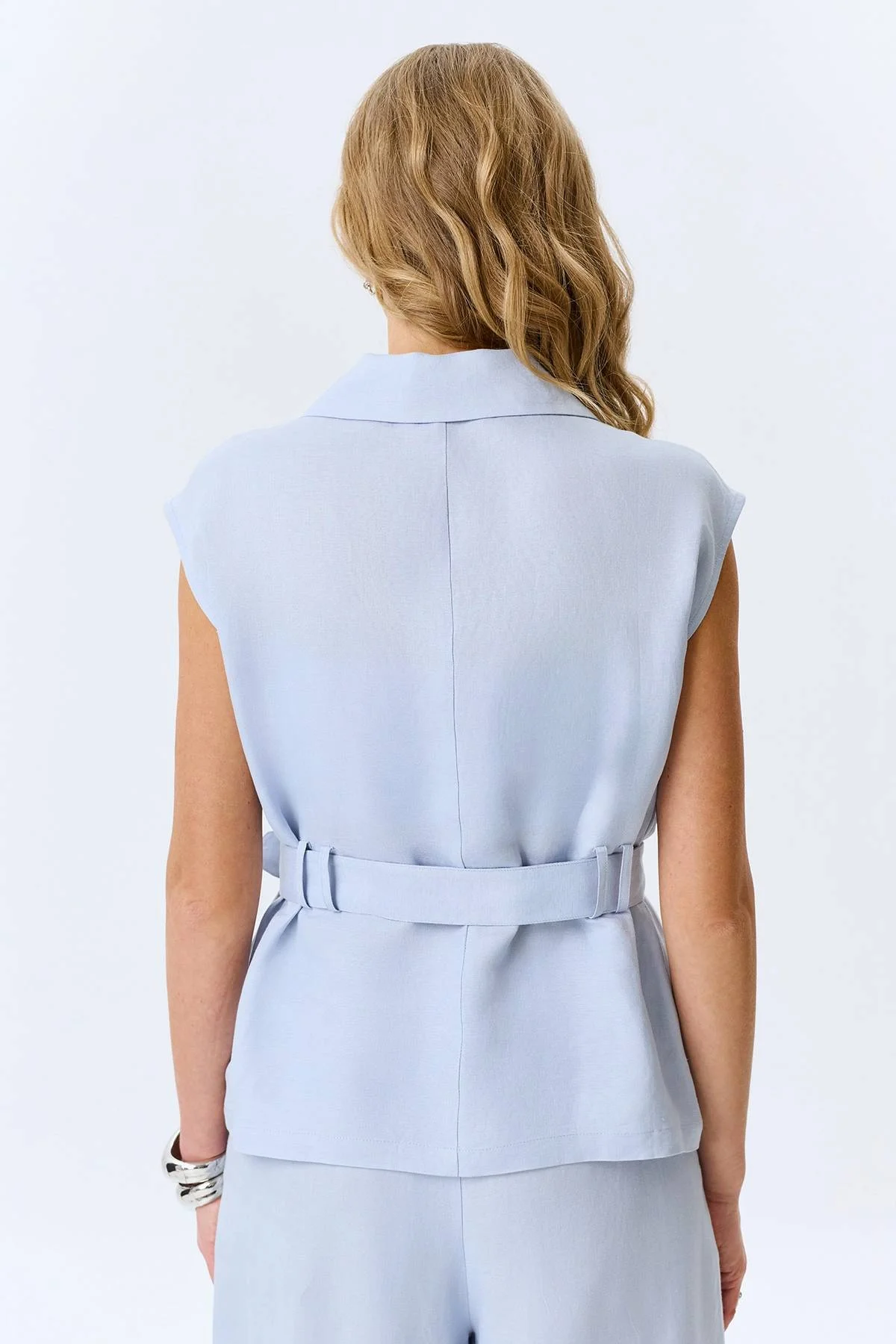 Удлиненный льняной жилет, 34