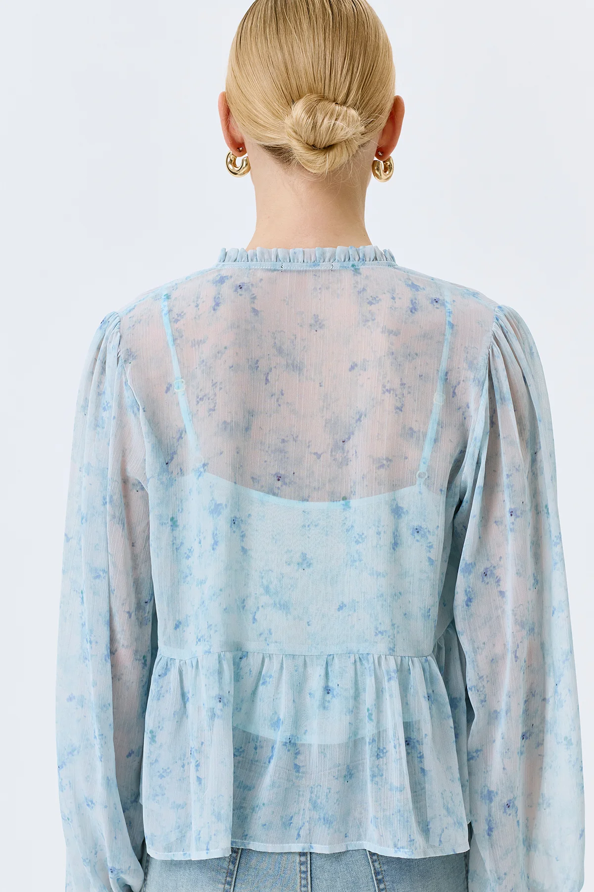 Полупрозрачная блузка с флоральным принтом, 44